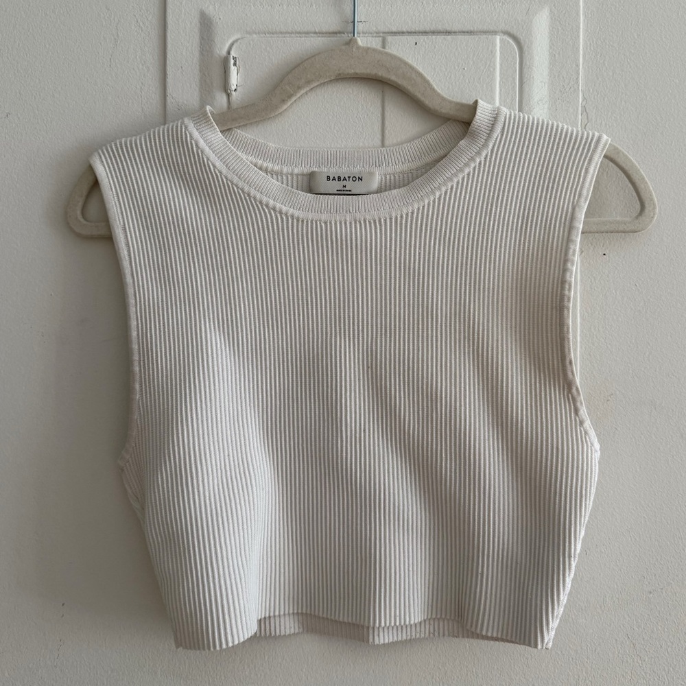 Aritzia | Babaton Cropped Ribbed Knit White Top